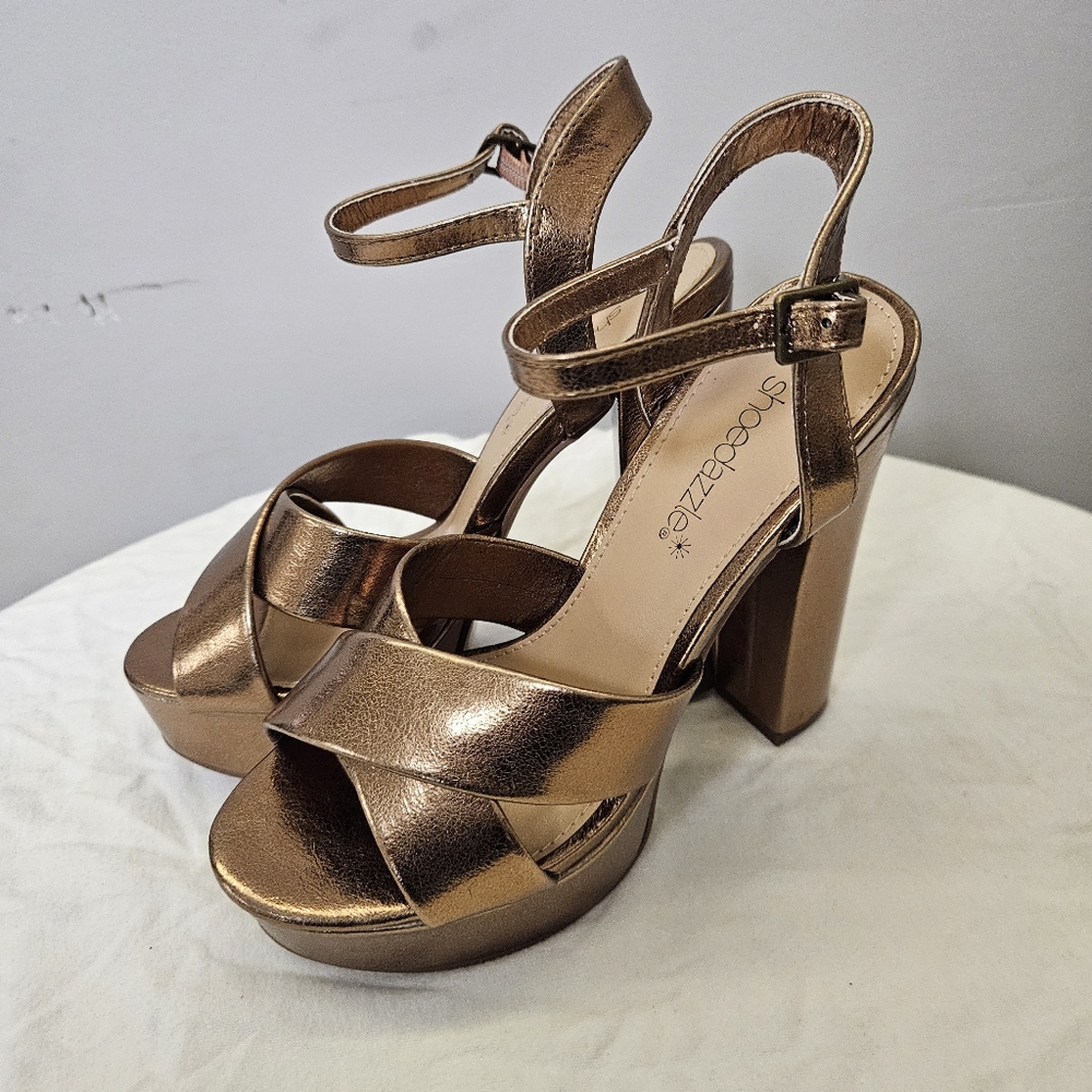 Shoe Dazzle Women's Metallic Bronze Heels Women Size 6 - Picture 8 of 15